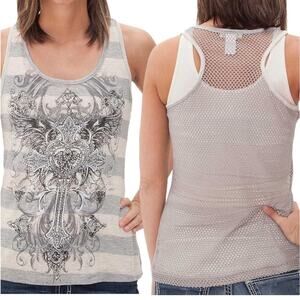 Angels & Diamonds Wing graphic tank metallic thread Rhinestone accents Small